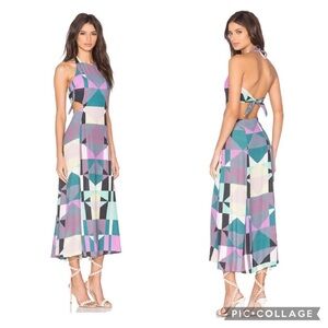 Mara Hoffman Tie Back Cut Out Dress in Diamonds Plum Halter size 6